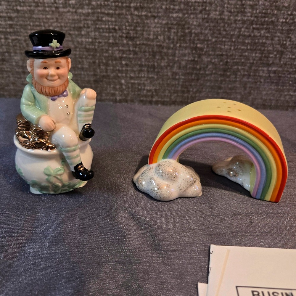 Lenox Luck of the‎ Irish Salt and Pepper Set Porcelain Leprechaun Rainbow